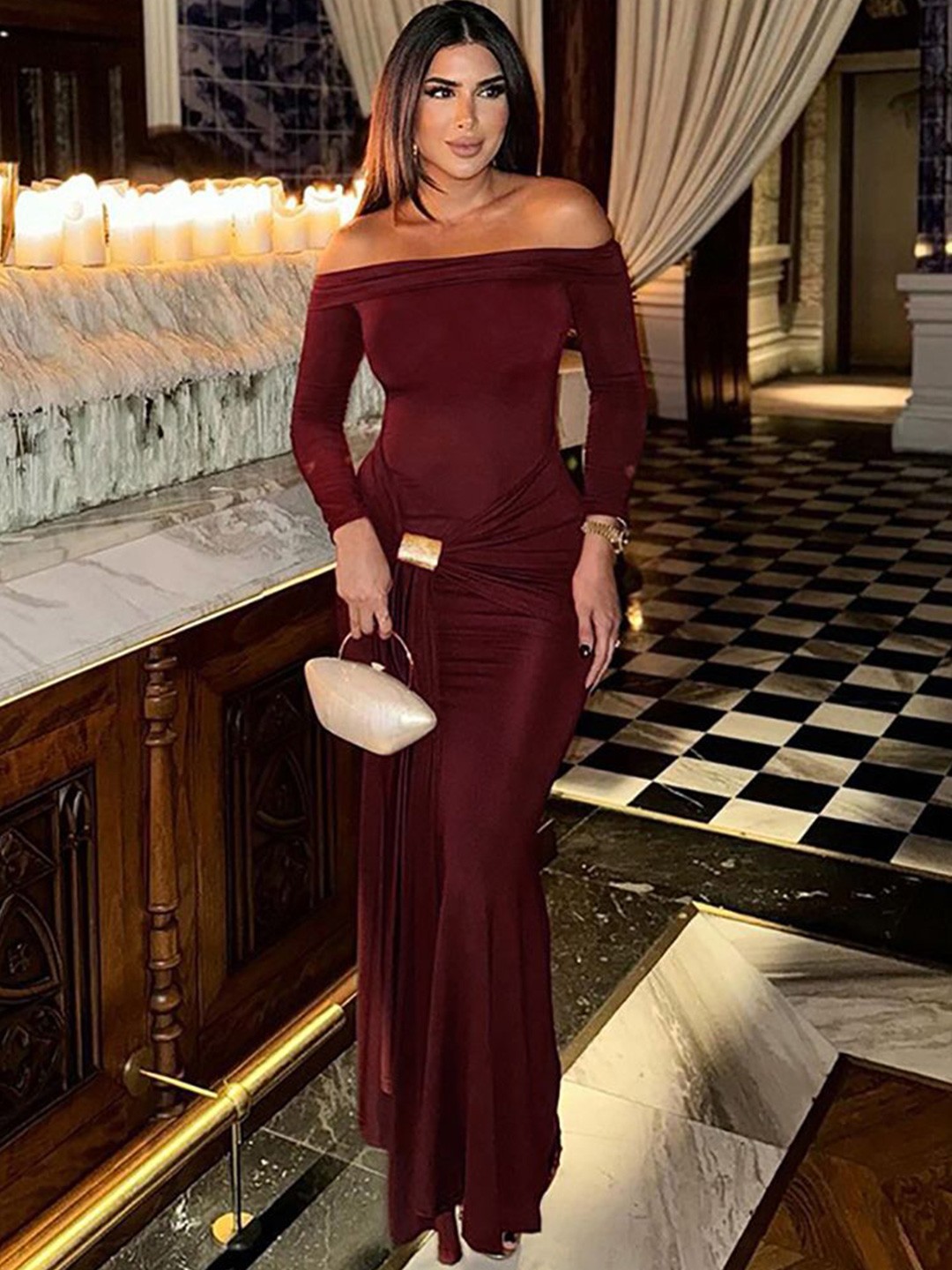 

StyleCast x Revolte Women Off-Shoulder Bodycon Dress, Maroon