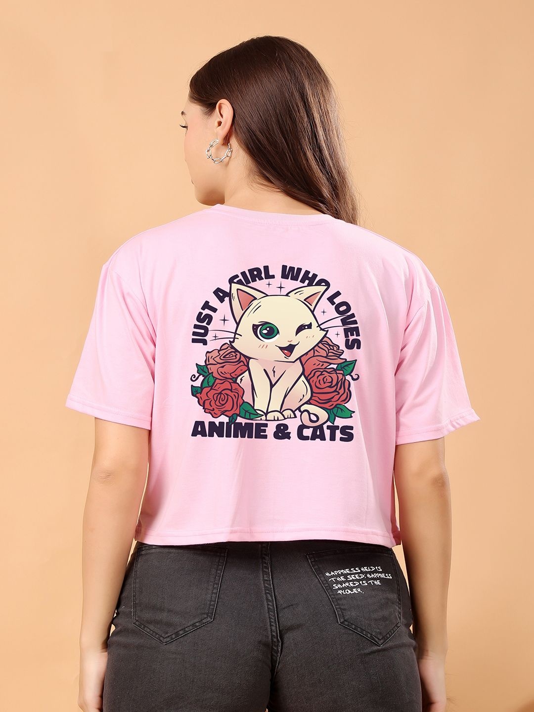 

SWIFTLY Women Bio Finish Typography Printed Round Neck Cotton Boxy Fit T-shirt, Pink