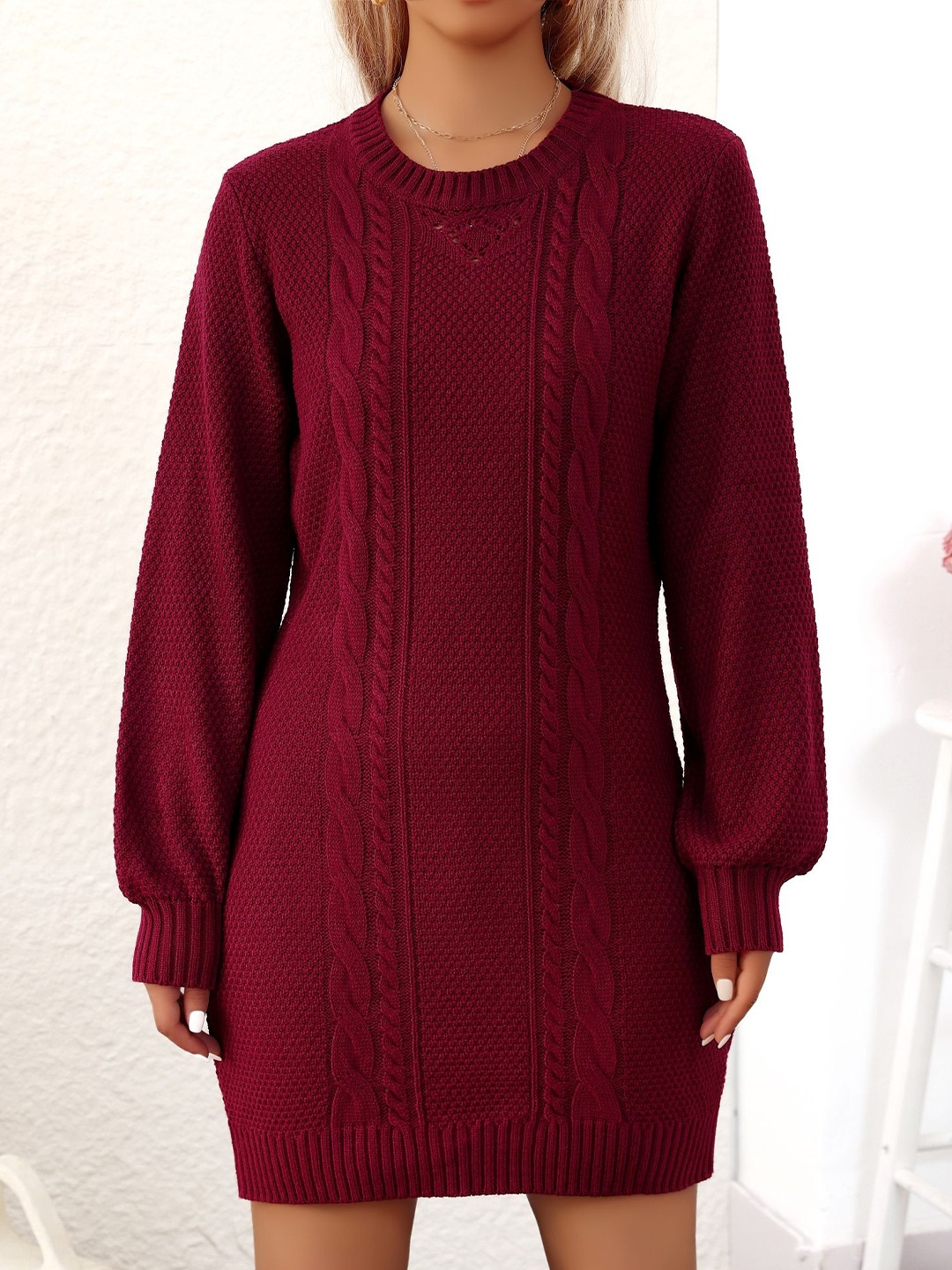 

StyleCast x Revolte Women Round Neck Jumper Dress, Maroon