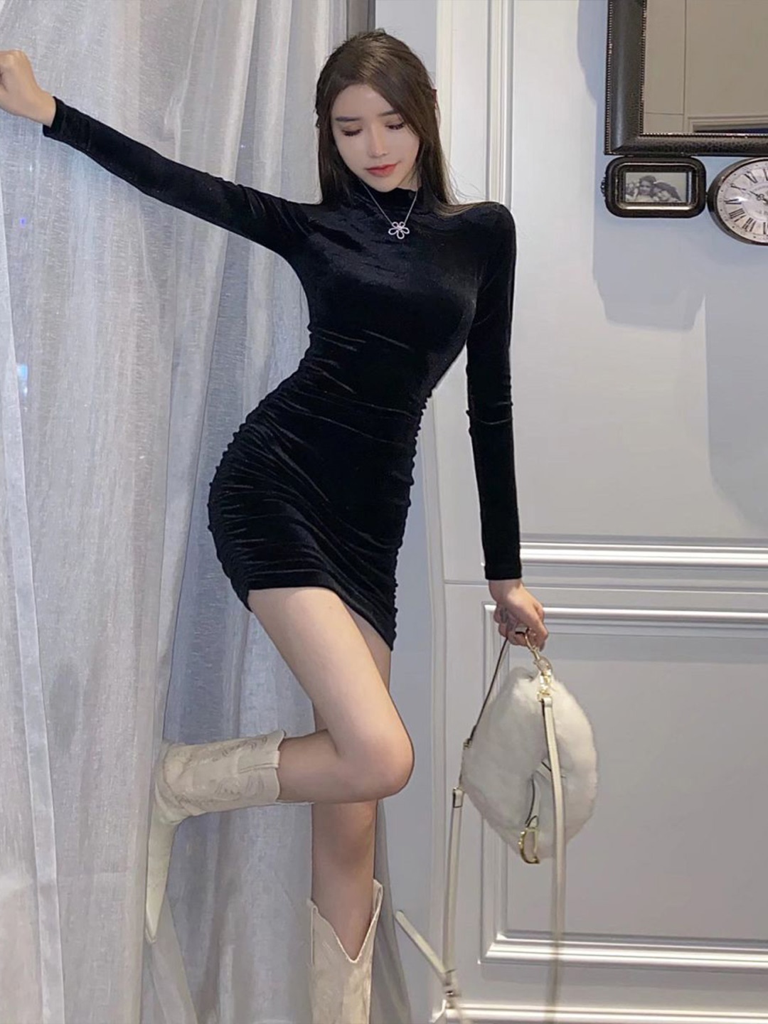 

StyleCast x Revolte Women Mock Neck Bodycon Mini Dress, Black