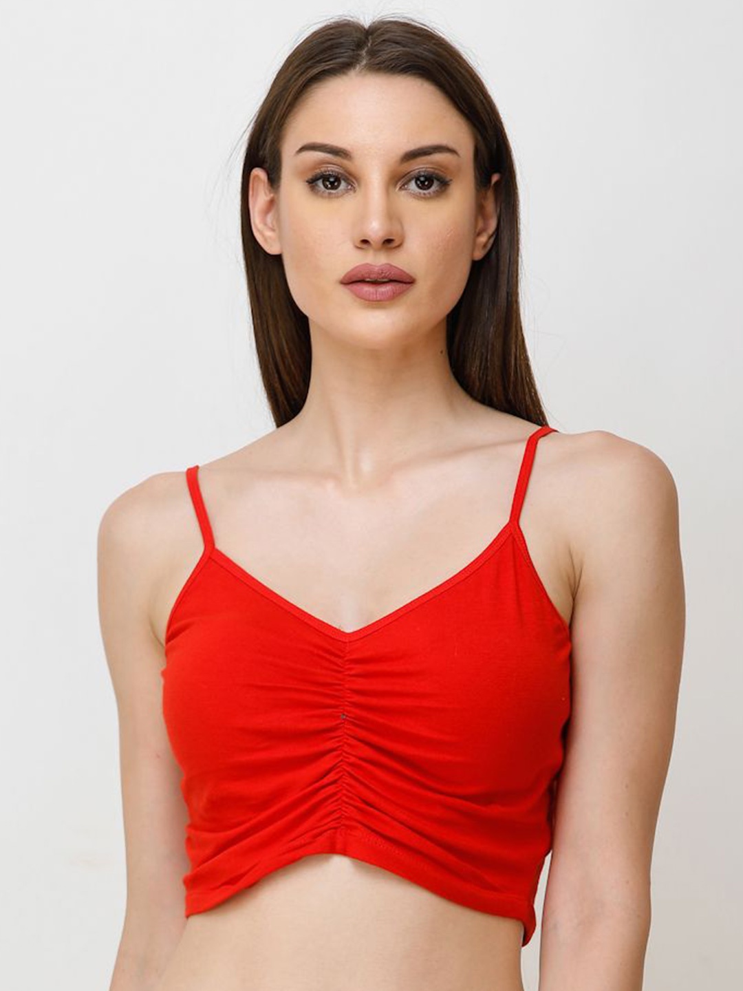 

BAESD Women Shoulder Straps Fitted Crop Top, Red