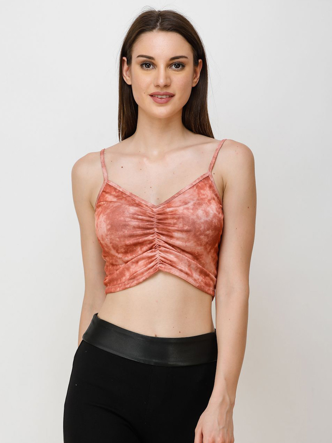 

BAESD Women Cotton Printed Crop Fitted Top, Brown