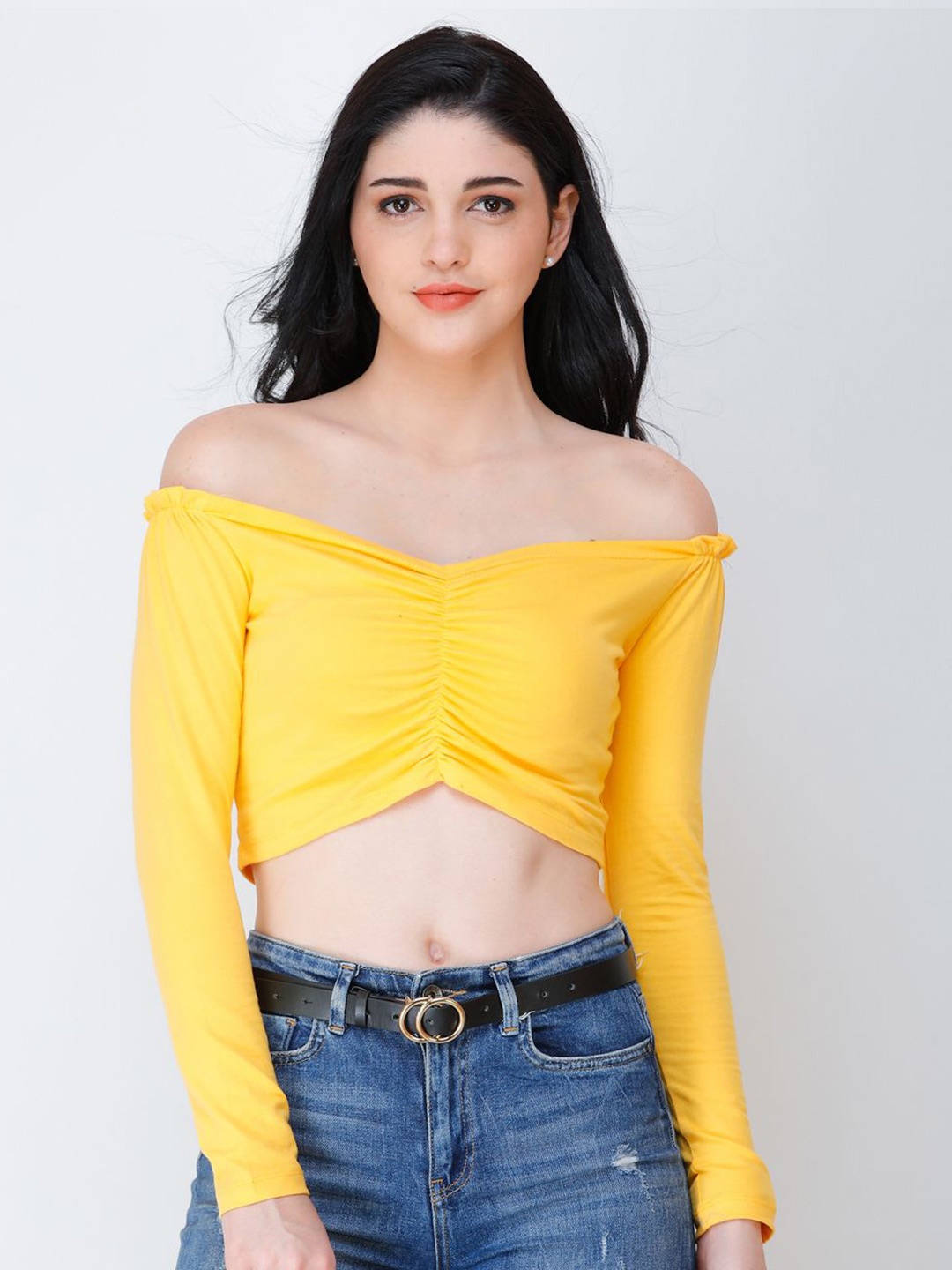 

BAESD Women Off-Shoulder Crop Top, Yellow