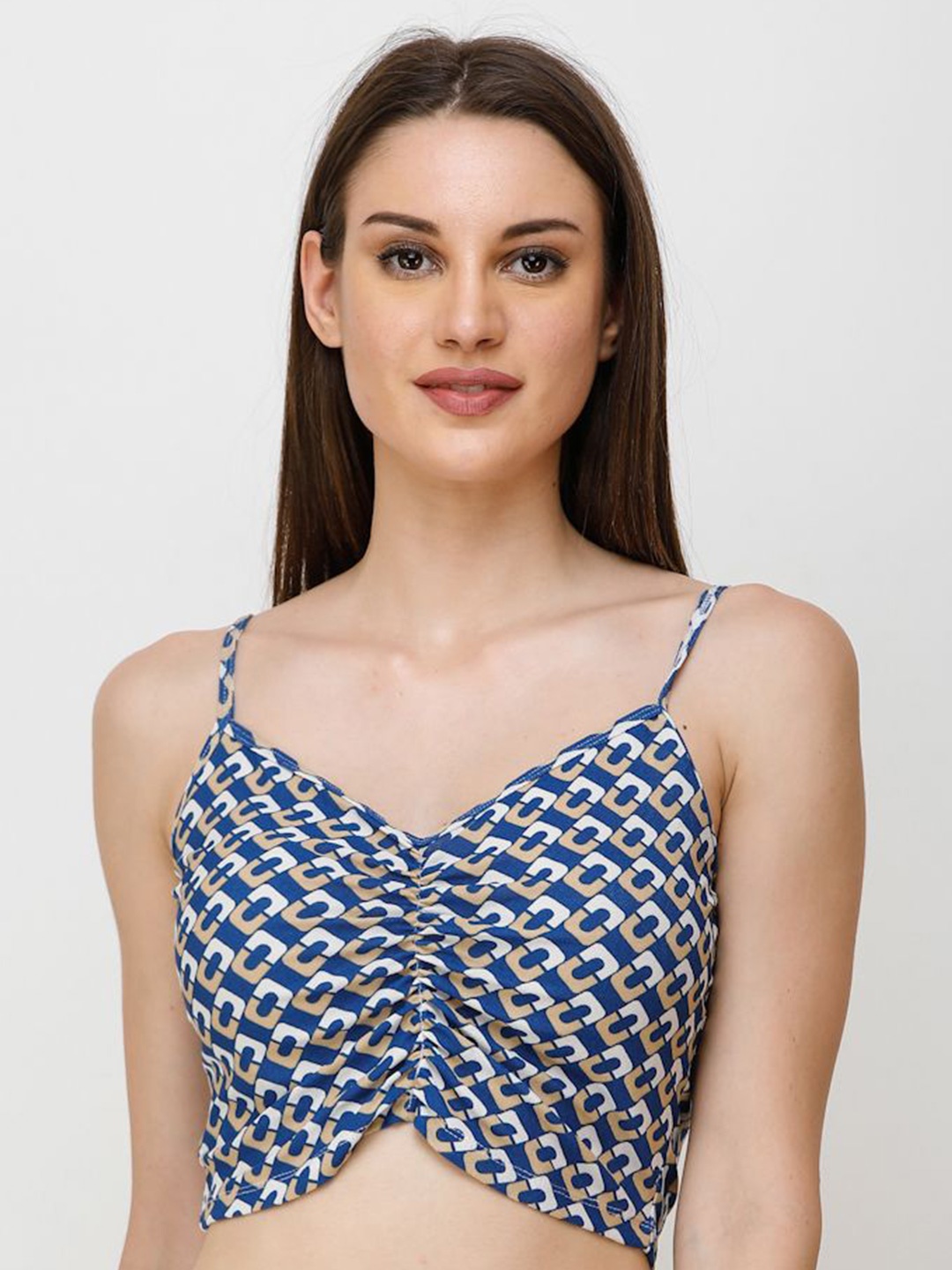 

BAESD Geometric Printed Tank Crop Top, Blue