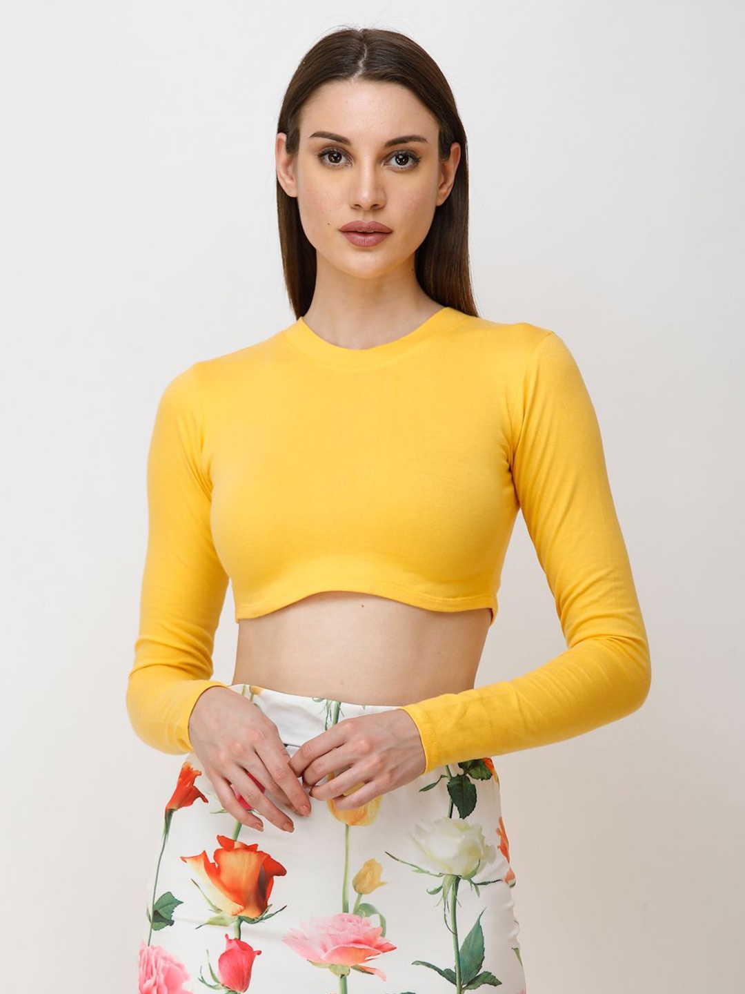 

BAESD Women Round Neck Crop Top, Yellow