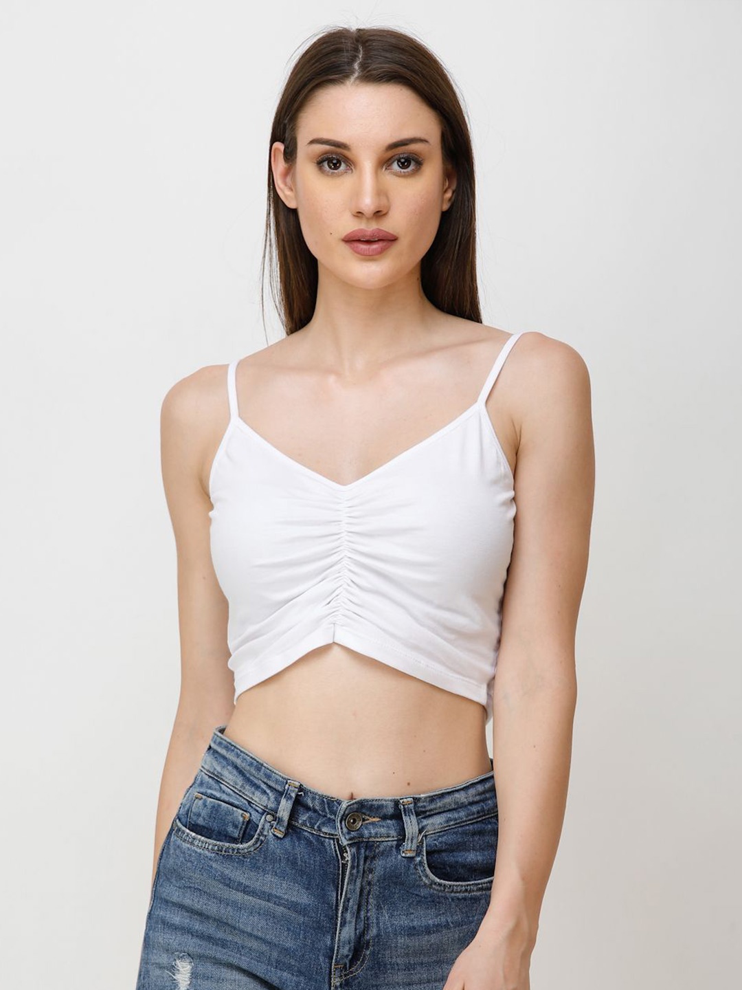 

BAESD Women Shoulder Straps Fitted Crop Top, White