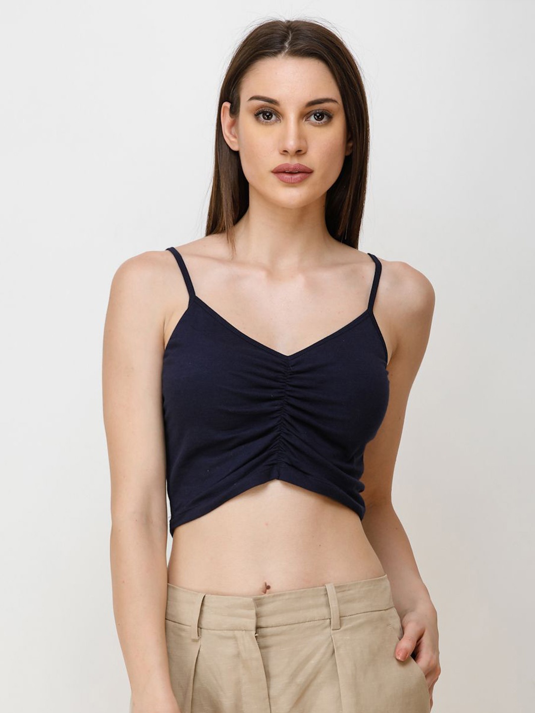 

BAESD Women Shoulder Straps Crop Top, Navy blue