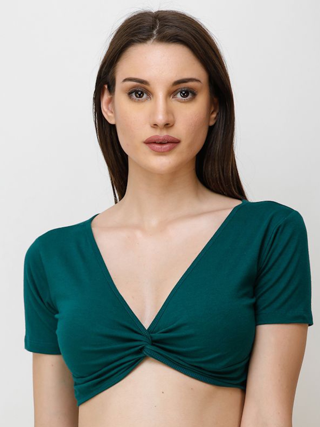 

BAESD Women V-Neck Short Sleeves Fitted Crop Top, Teal