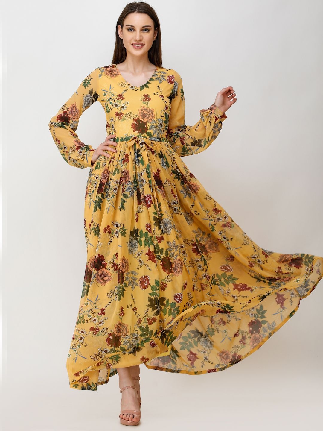 

BAESD Women Floral Print Chiffon Maxi Dress, Yellow