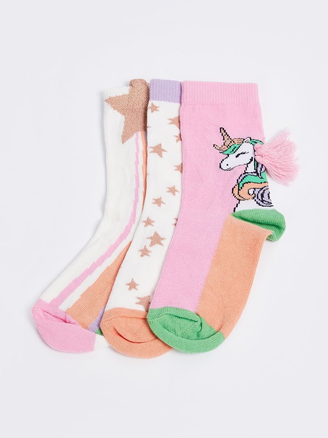 

max Girls Pack Of 3 Patterned Ankle-Length Socks, White