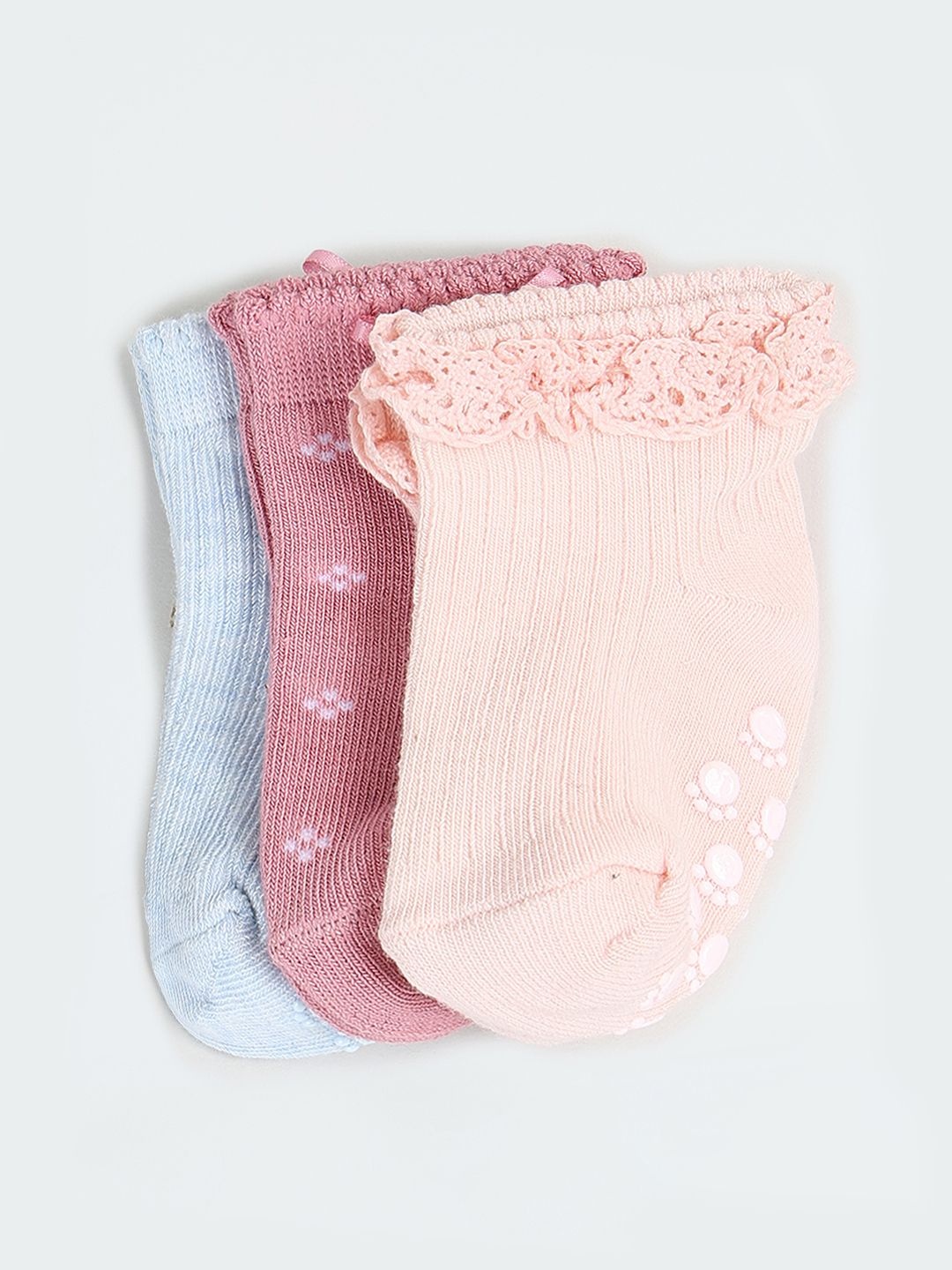 

max Infant Girls Pack Of 3 Ankle-Length Socks, Blue