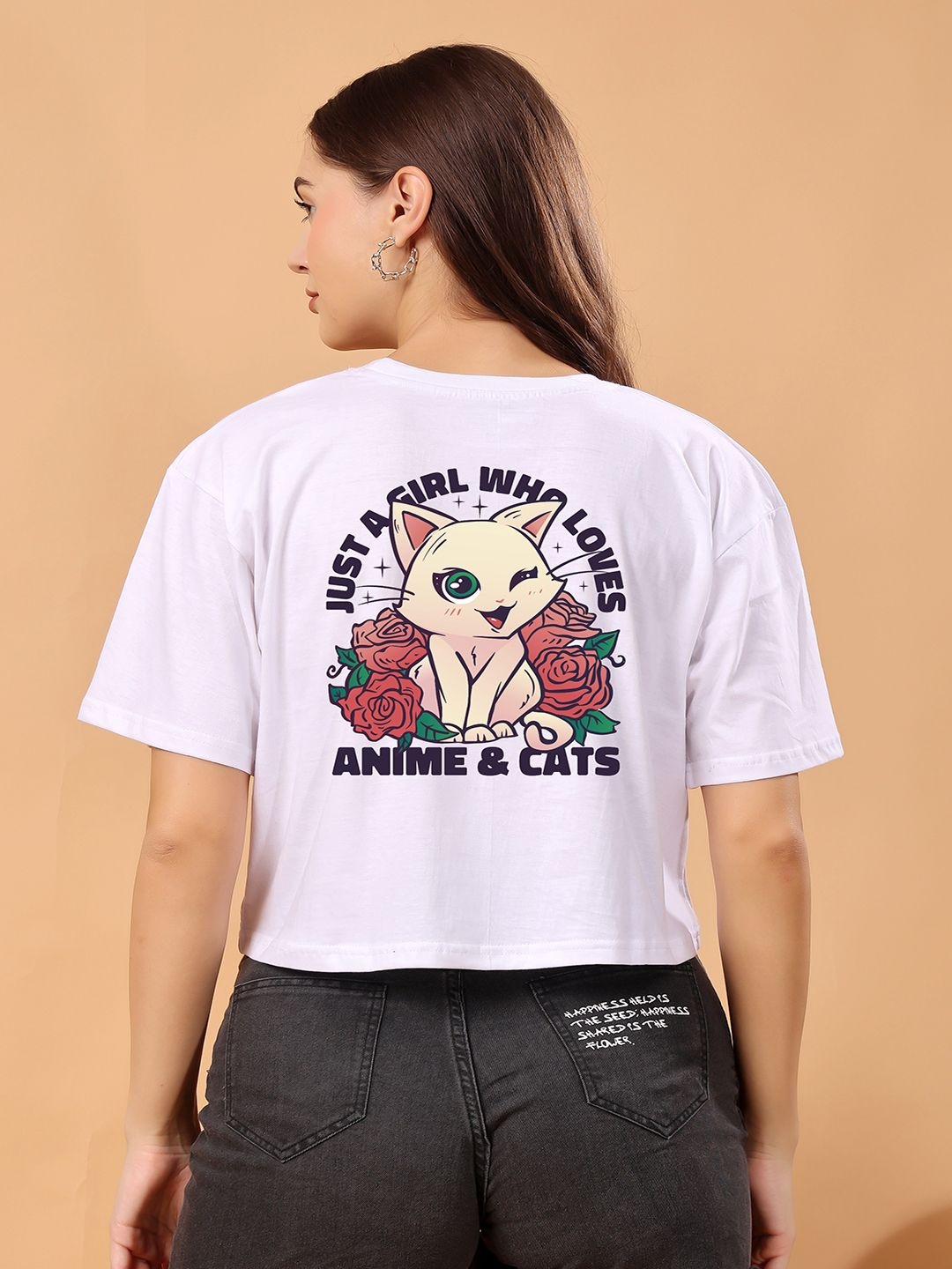 

SWIFTLY Women Bio Finish Floral Printed Round Neck Cotton Boxy Fit T-shirt, White