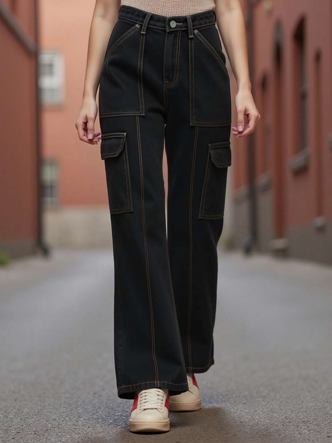 

Bewakoof Women Wide Leg High-Rise Jeans, Black