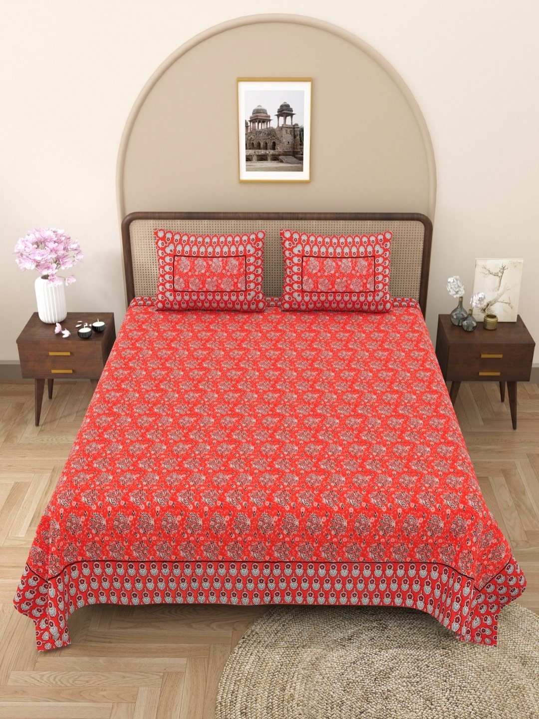 

PATRICKO Orange Floral 330 TC King Bedsheet with 2 Pillow Covers