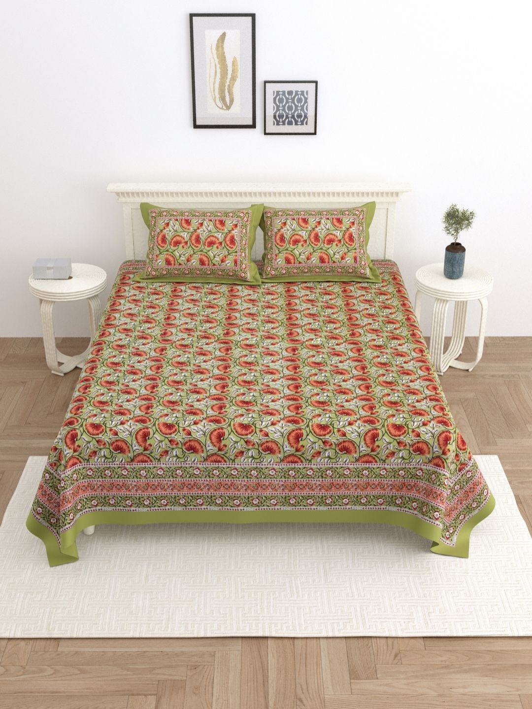 

PATRICKO Multicoloured Floral 330 TC King Bedsheet with 2 Pillow Covers, Green