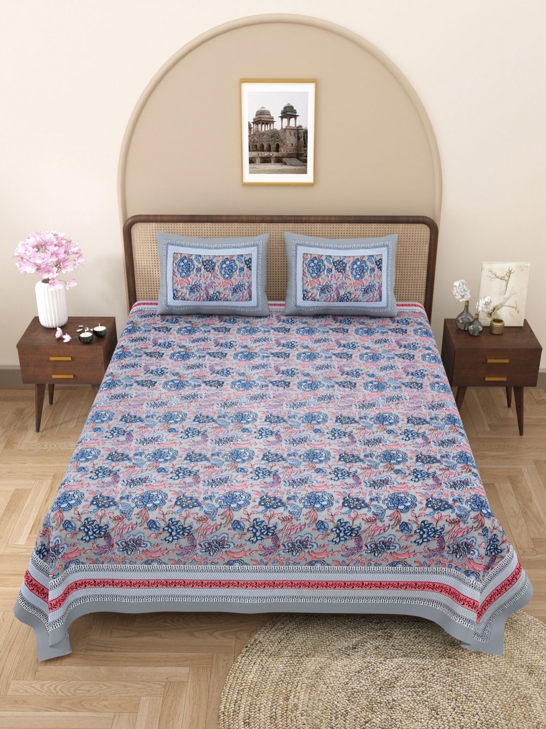 

PATRICKO Multicoloured Floral 330 TC King Bedsheet with 2 Pillow Covers, Blue