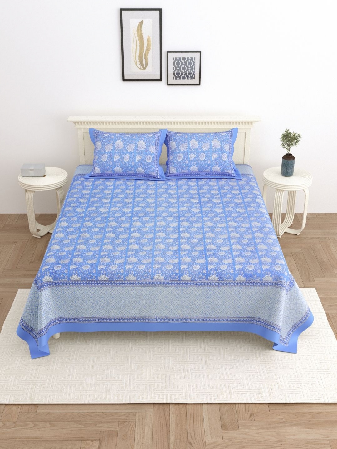 

PATRICKO Multicoloured Floral 330 TC King Bedsheet with 2 Pillow Covers, Blue