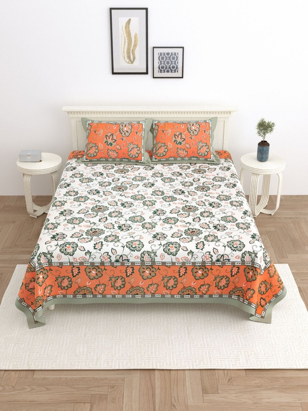 

PATRICKO Orange Floral 330 TC King Bedsheet with 2 Pillow Covers