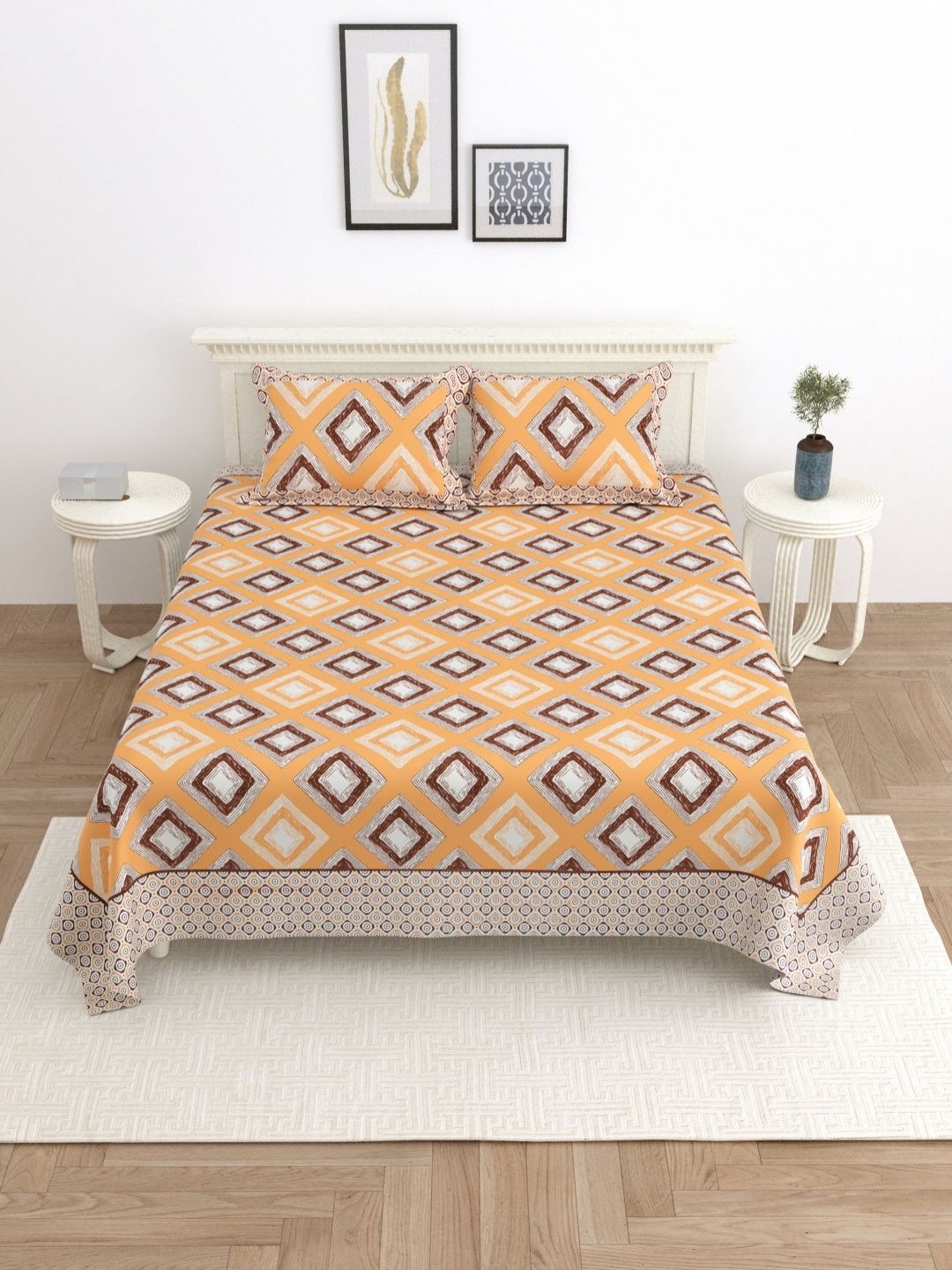 

PATRICKO Mustard Floral 330 TC King Bedsheet with 2 Pillow Covers