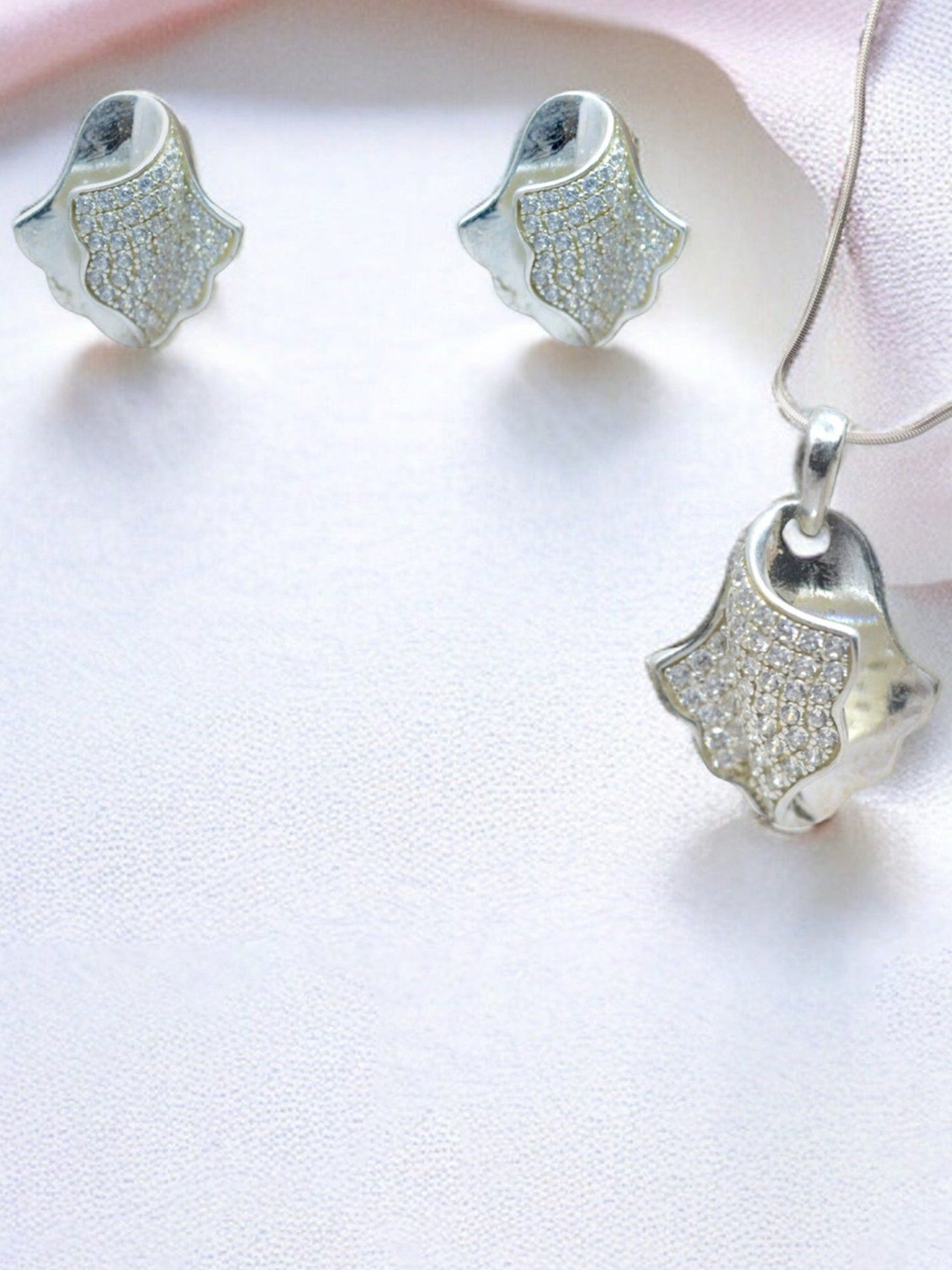 

Luxevogue Rhodium-Plated Cubic Zirconia Stone-Studded Pendant Set, White