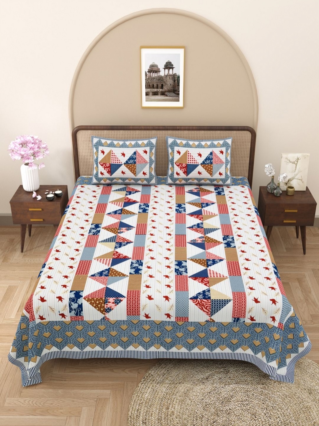

PATRICKO White & Rust Floral 330 TC King Bedsheet with 2 Pillow Covers