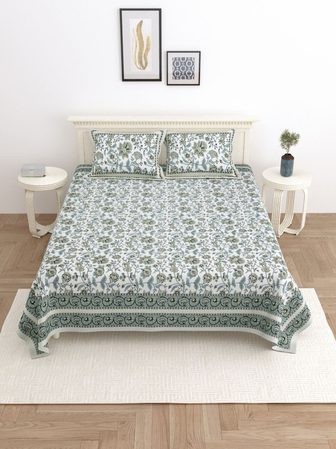 

PATRICKO Green Floral 330 TC King Bedsheet with 2 Pillow Covers