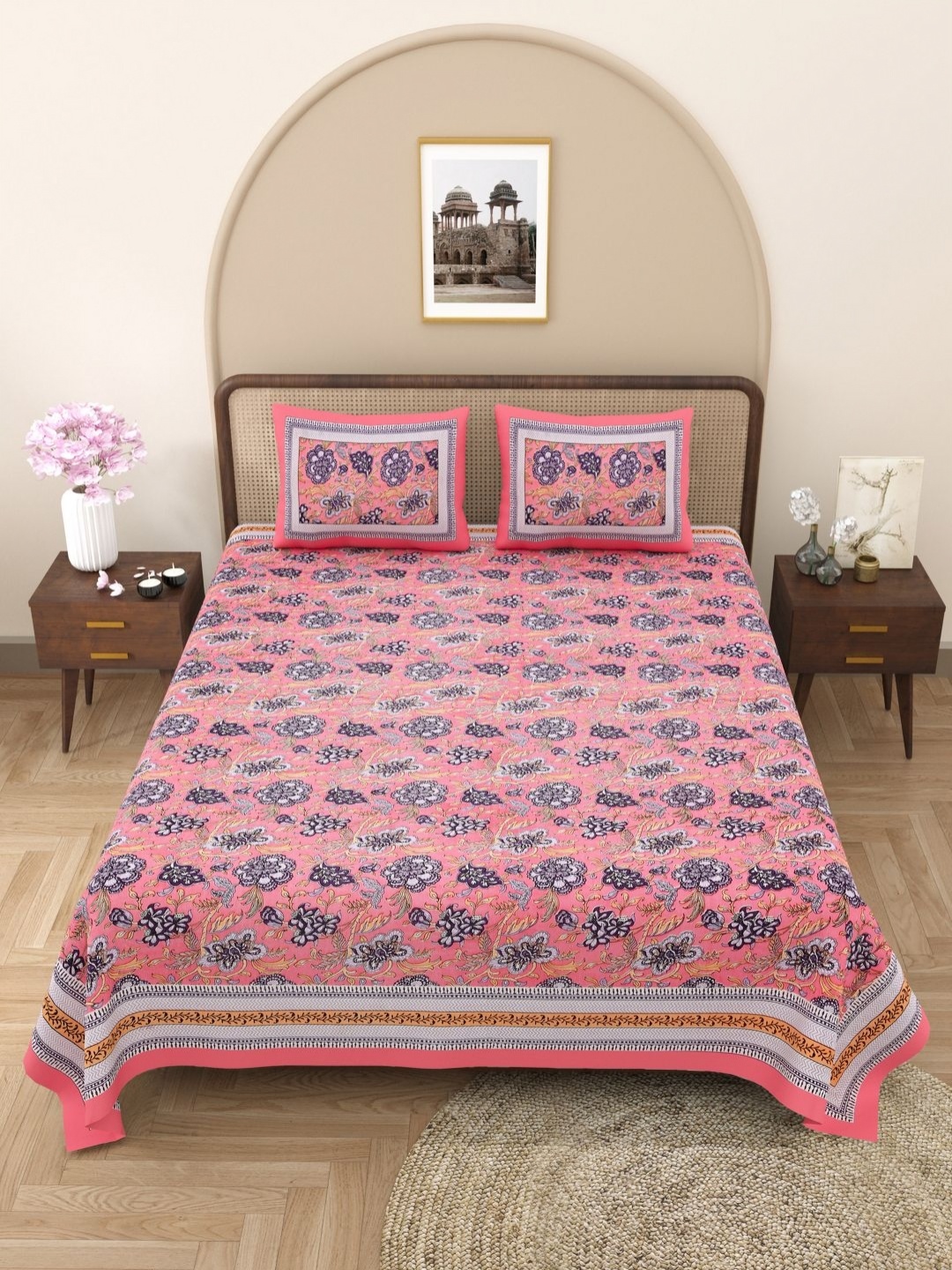 

PATRICKO Pink Floral 330 TC King Bedsheet with 2 Pillow Covers