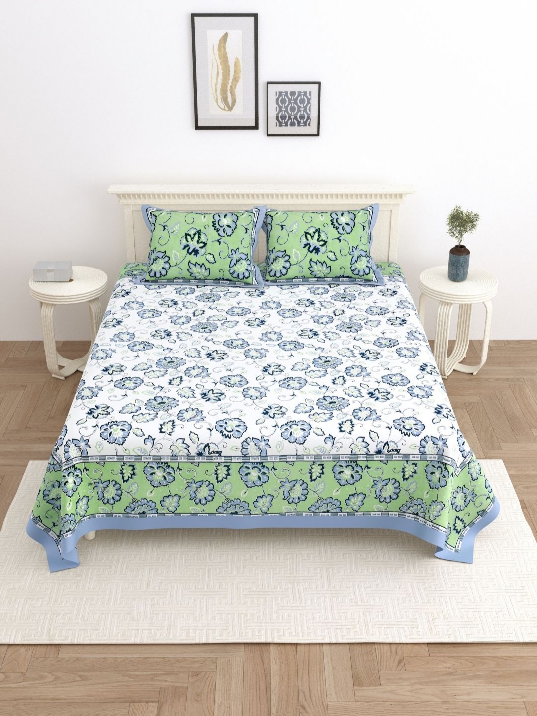 

PATRICKO Green & White Floral 330 TC King Bedsheet with 2 Pillow Covers