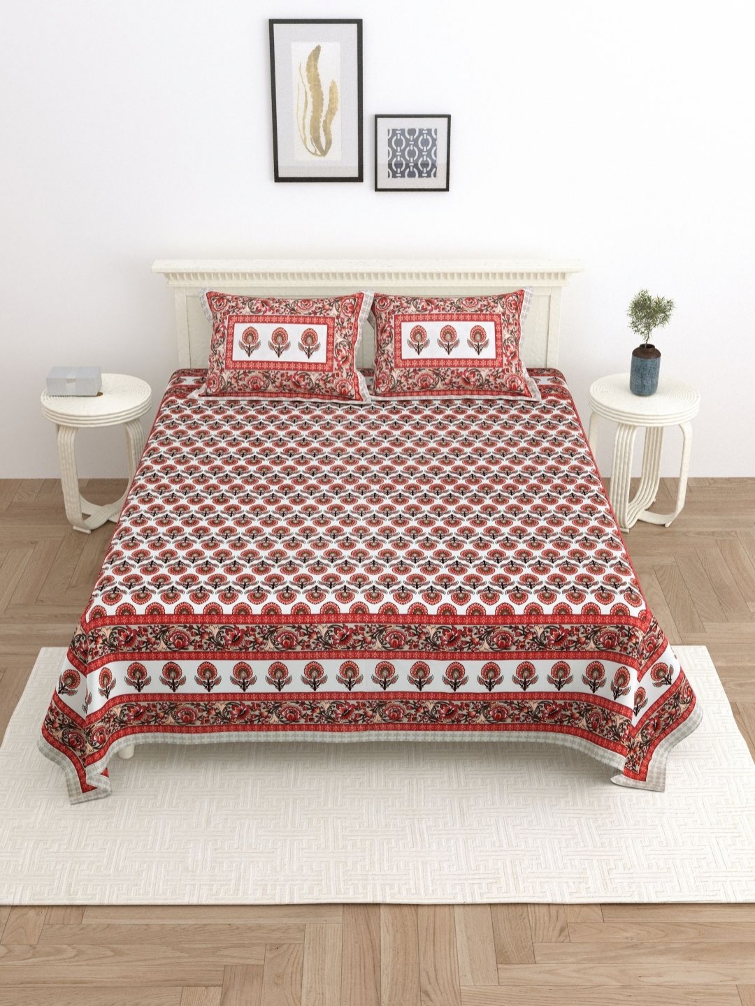 

PATRICKO Red & White Floral 330 TC King Bedsheet with 2 Pillow Covers