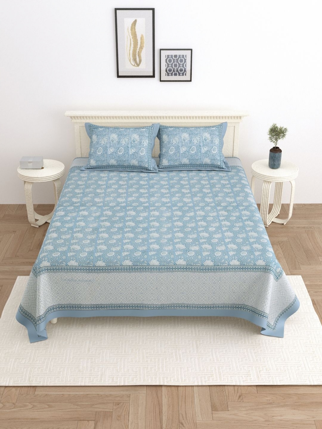 

PATRICKO Grey & White Floral 330 TC King Bedsheet with 2 Pillow Covers
