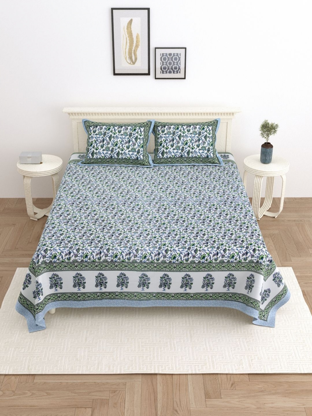 

PATRICKO Blue & Purple Floral 330 TC King Bedsheet with 2 Pillow Covers