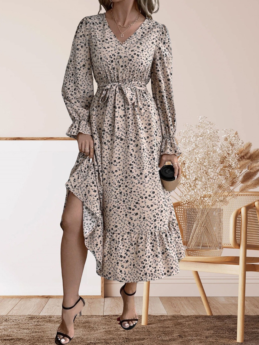 

StyleCast x Revolte Women Polka Dot Print Empire Dress, Khaki