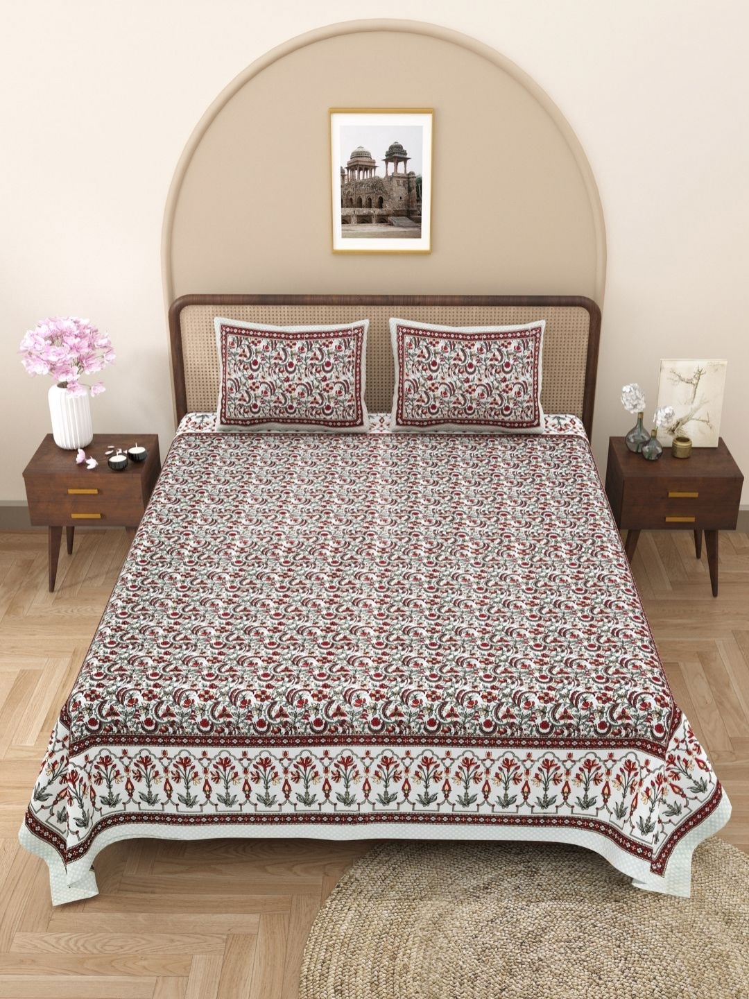 

PATRICKO Brown & White Floral 330 TC King Bedsheet with 2 Pillow Covers