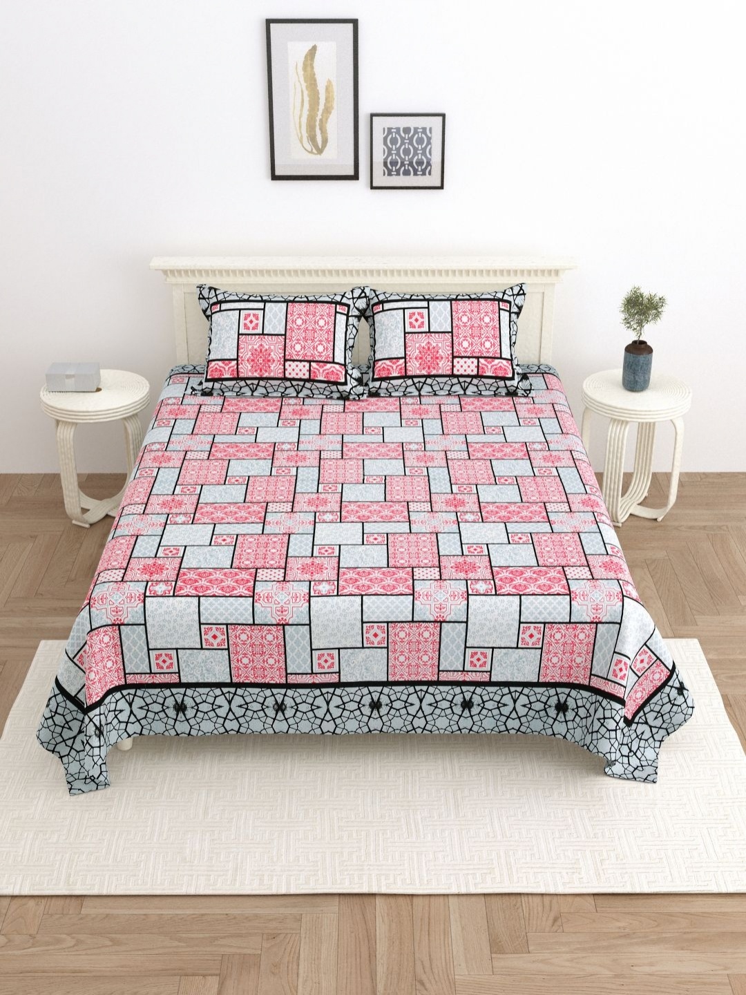 

PATRICKO Black & Red Floral 330 TC King Bedsheet with 2 Pillow Covers