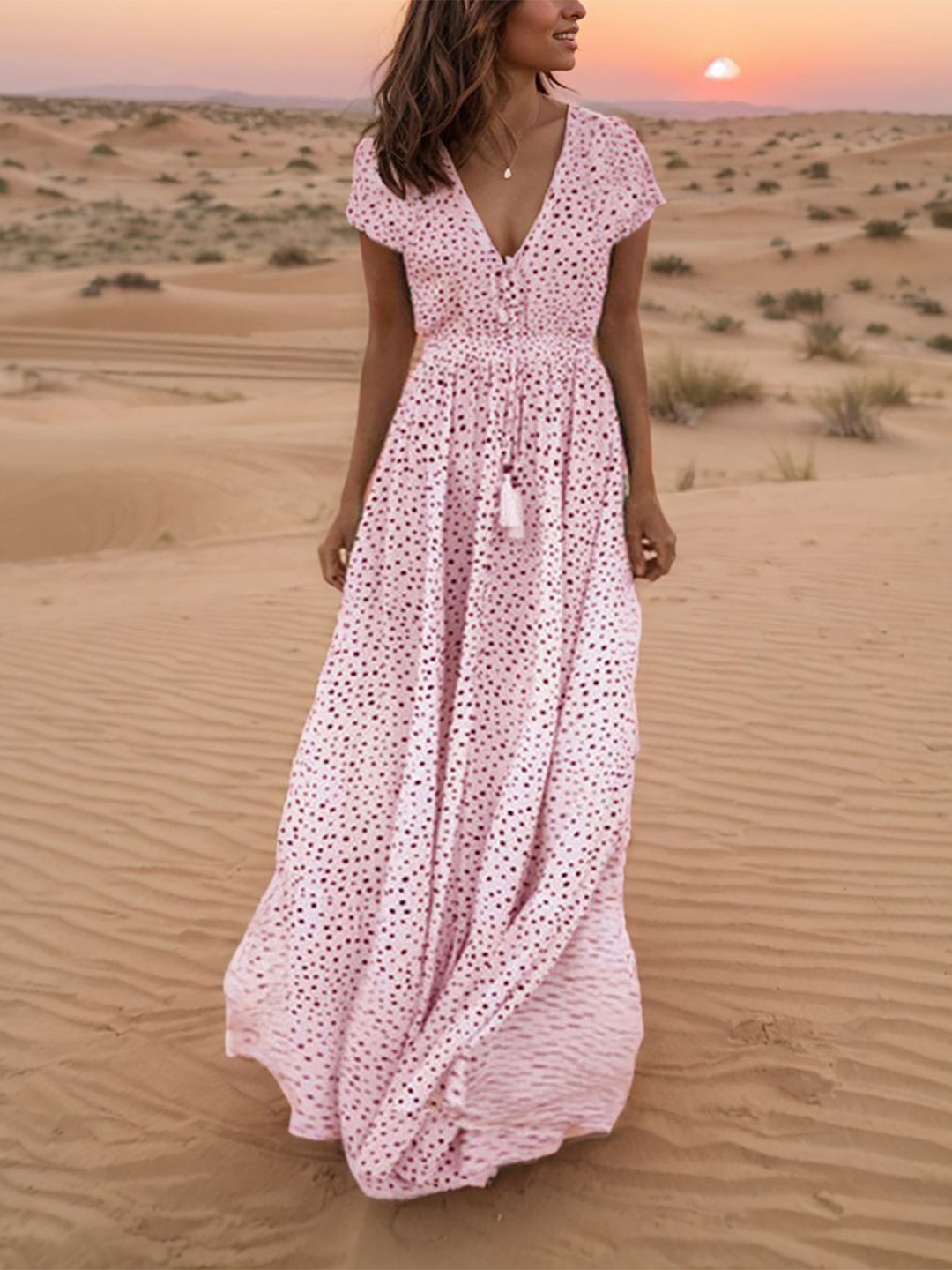 

StyleCast x Revolte Women Polka Dot Print Layered Maxi Dress, Pink
