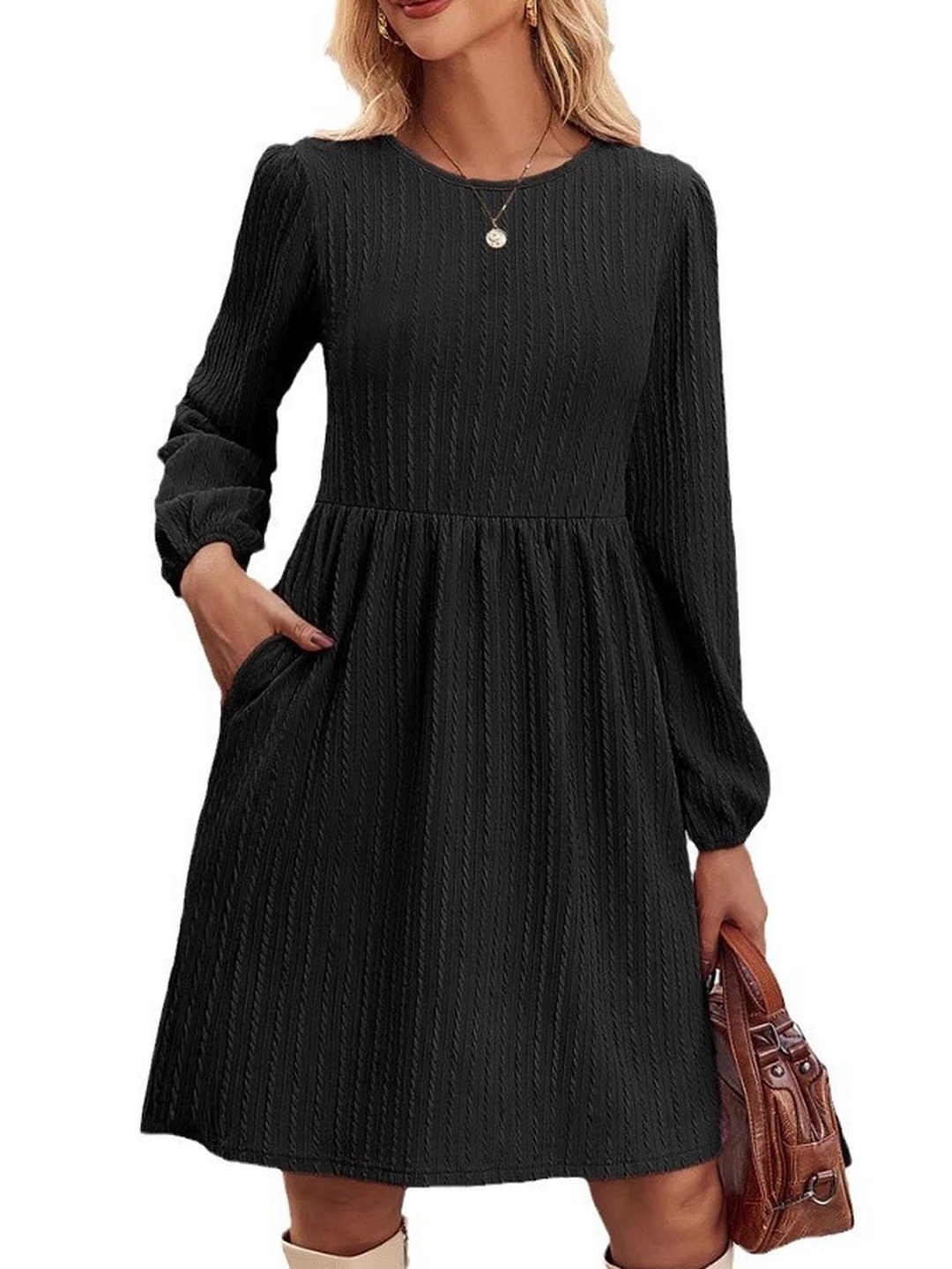 

StyleCast x Revolte Women Round Neck Sheath Above Knee Dress, Black