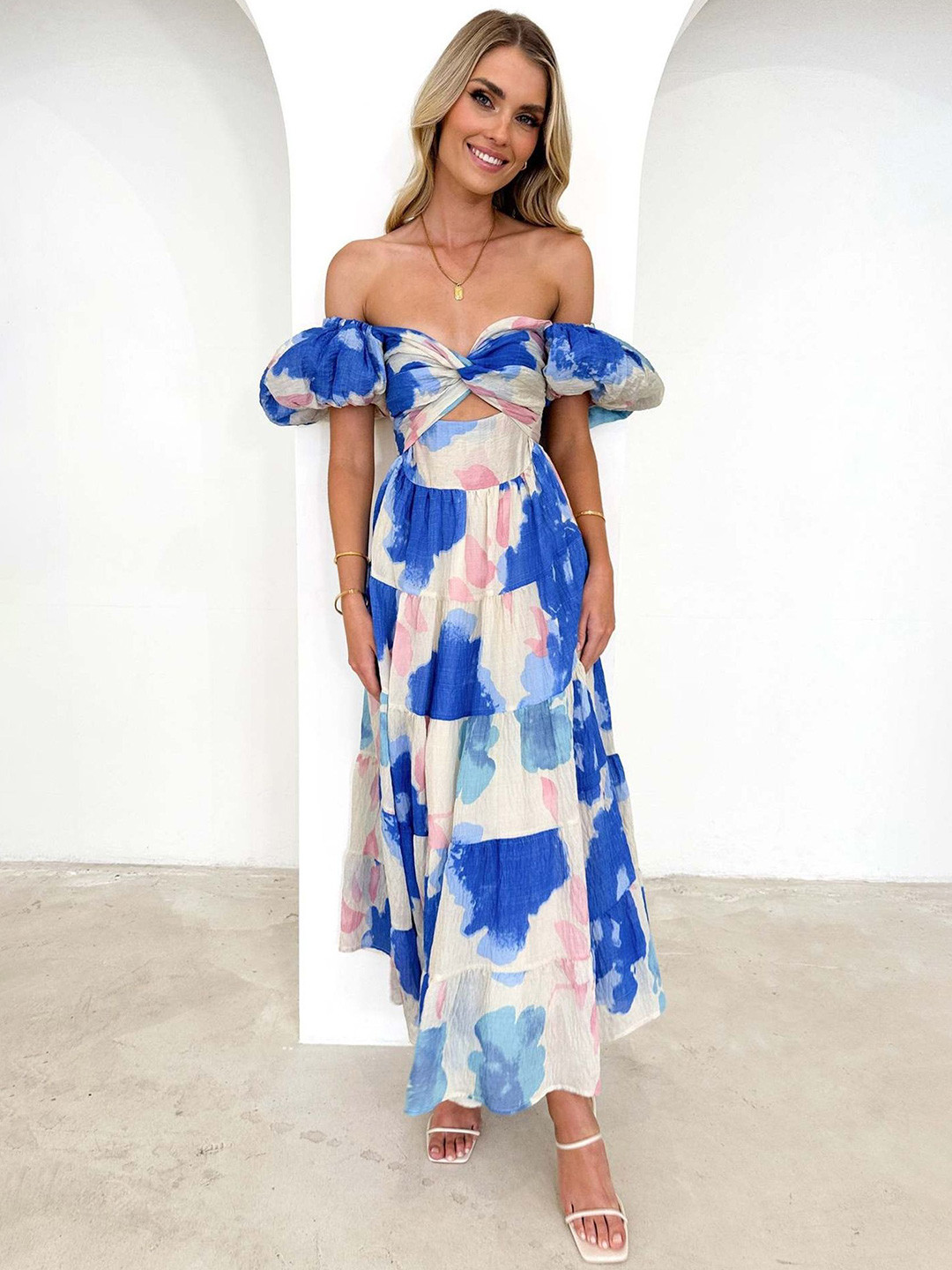 

StyleCast x Revolte Floral Printed Cut-Outs Detail Maxi Dress, Blue