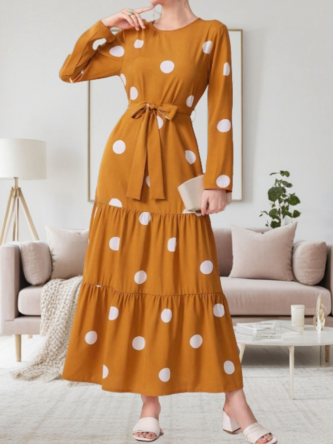 

StyleCast x Revolte Women Polka Dot Print Tiered Maxi Dress, Yellow