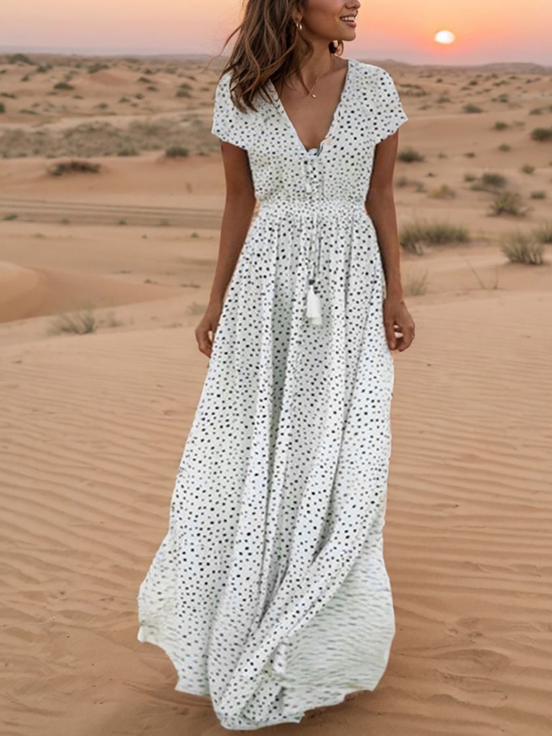 

StyleCast x Revolte Polka Dot Printed Maxi Dress, White