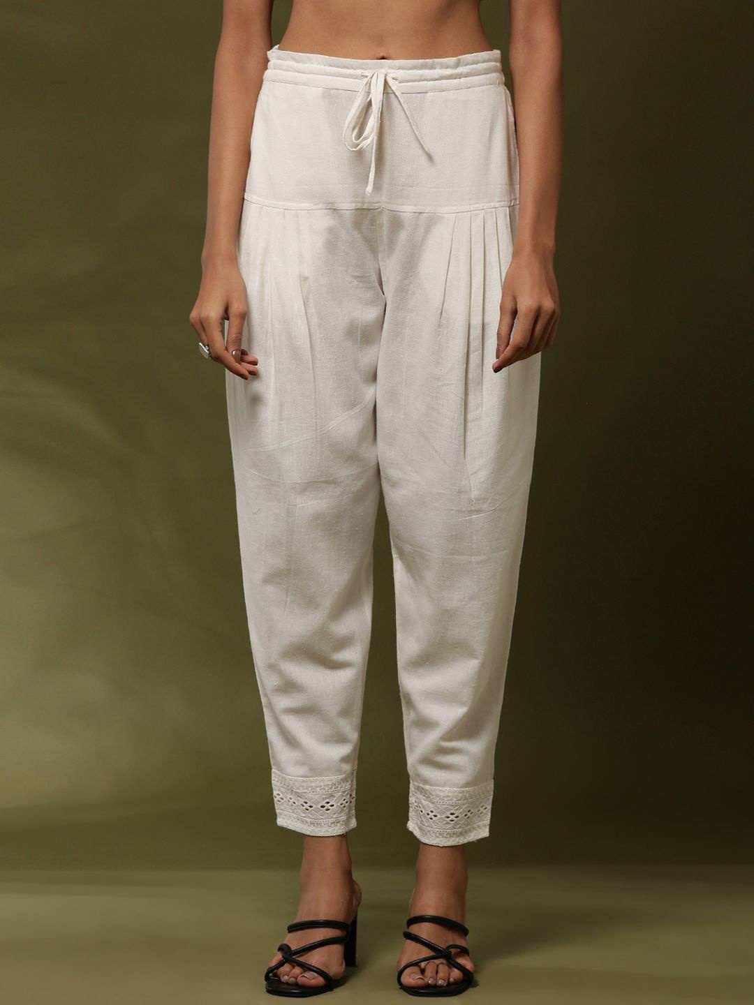 

Abhishti Women Regular Salwar Pants With Schiffli Cuff, Off white