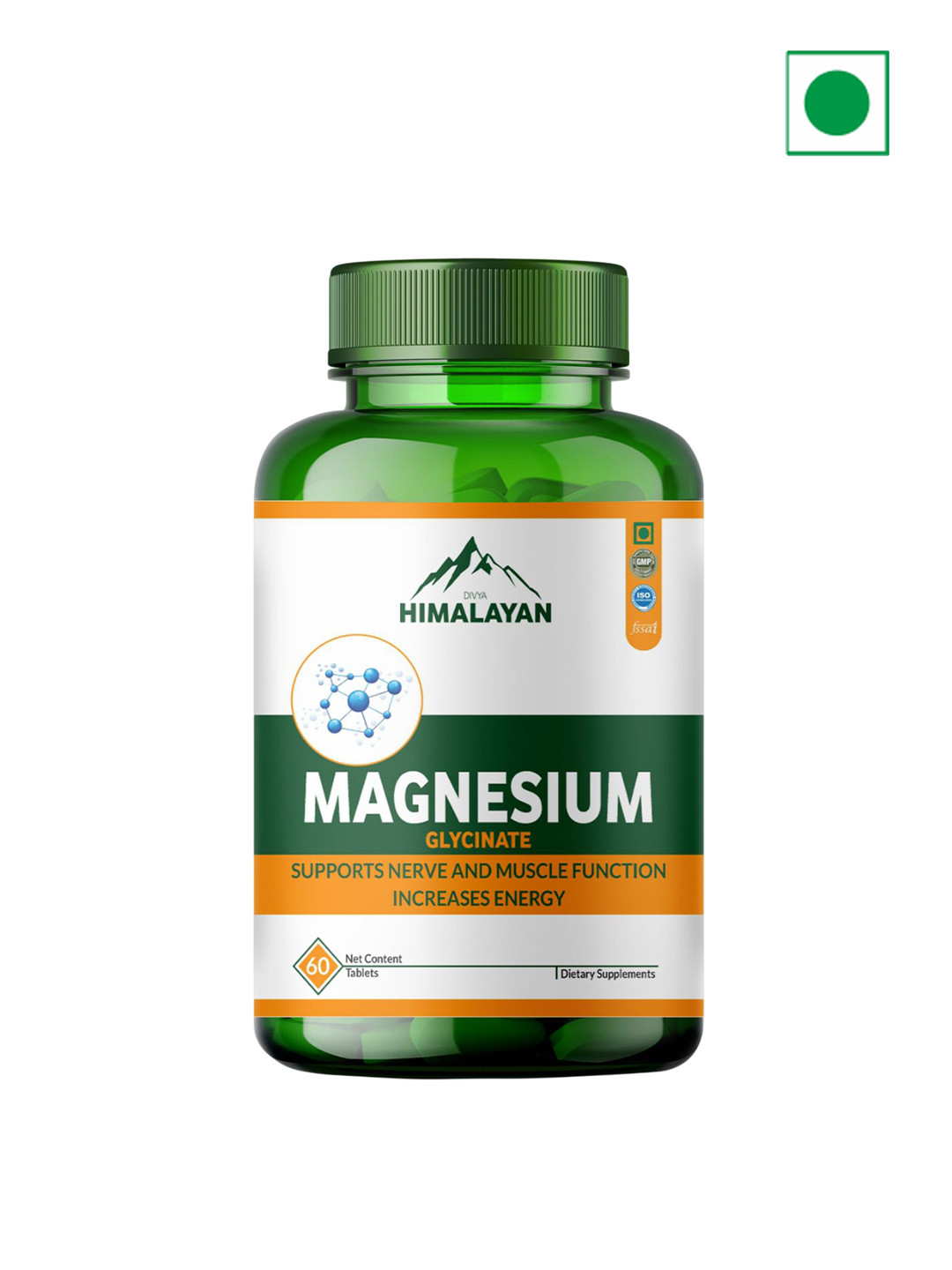

Divya Himalayan Magnesium Glycinate Muscle Bone & Nerve Support Multivitamins - 60 Tablets, Green
