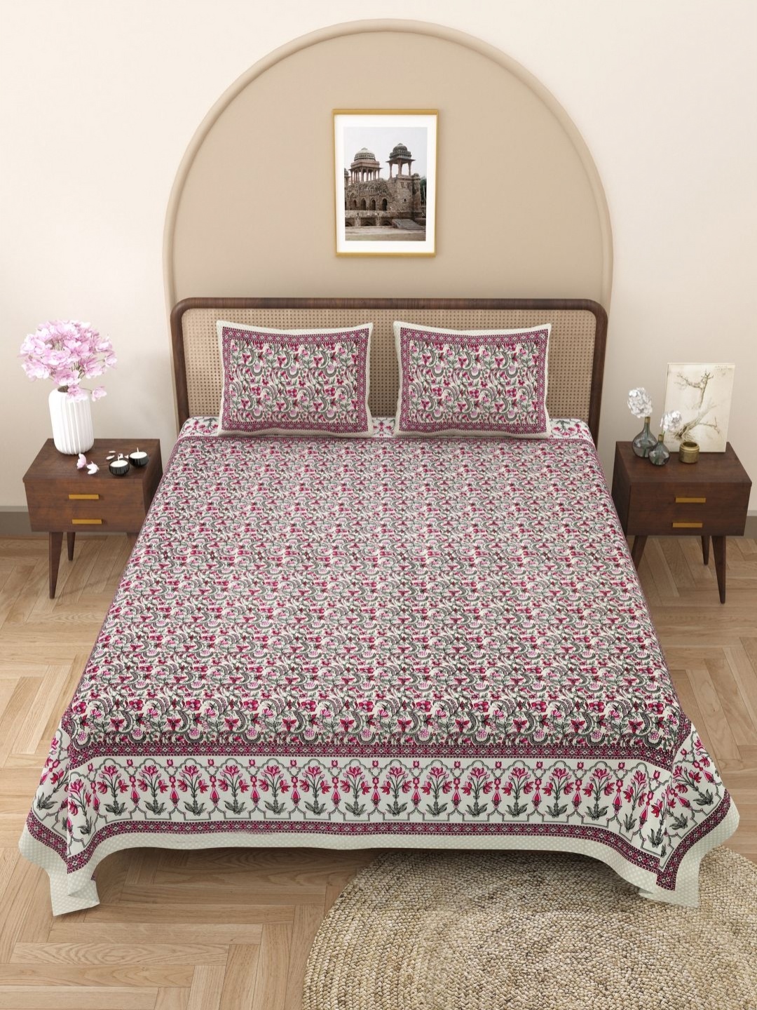 

Wayne Martin Multicoloured Floral 330 TC King Bedsheet with 2 Pillow Covers, Multi