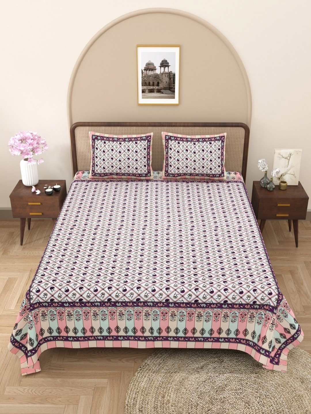 

Wayne Martin Multicoloured Floral 330 TC King Bedsheet with 2 Pillow Covers, Multi