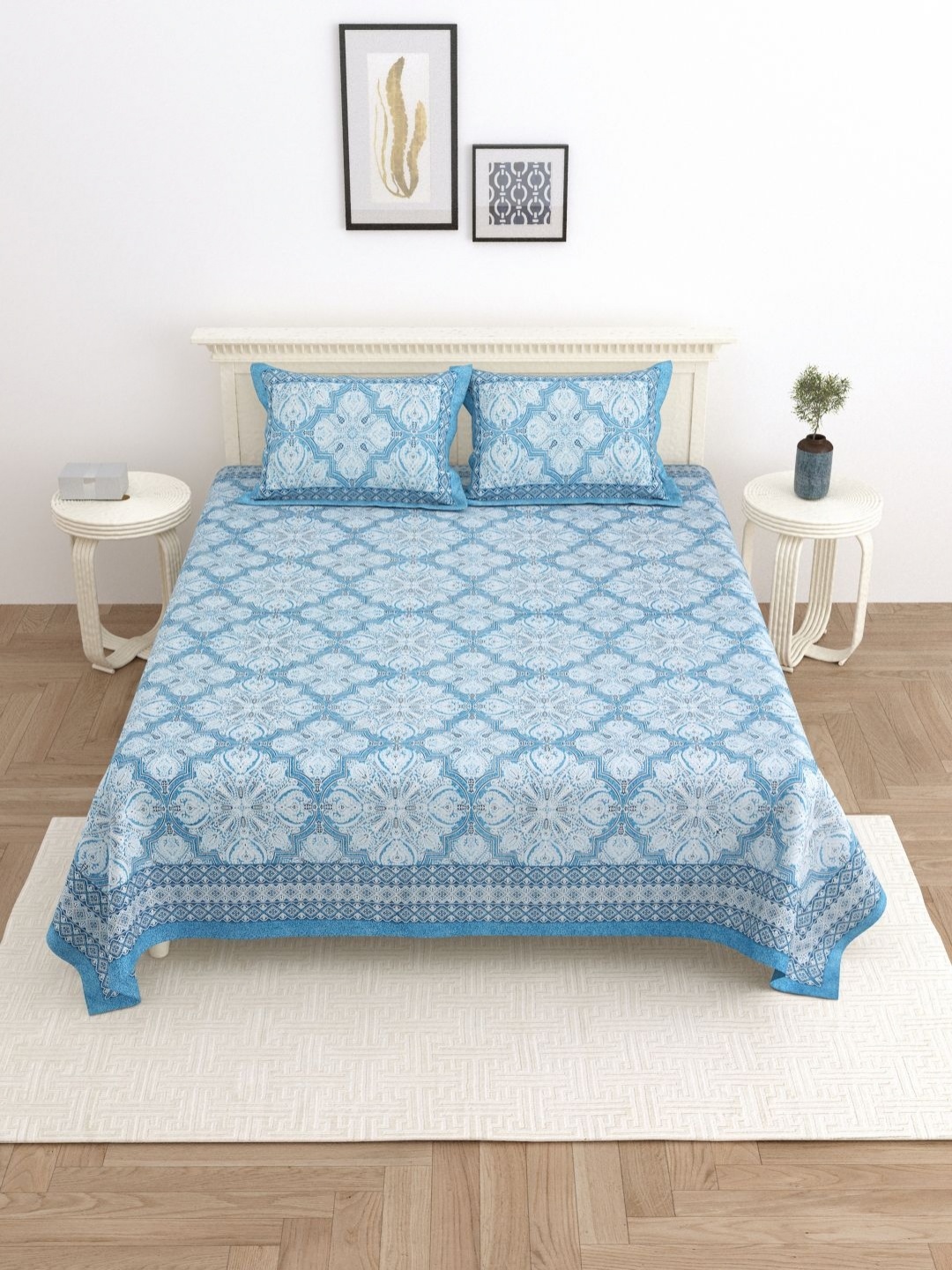 

Wayne Martin Blue Floral 330 TC King Bedsheet with 2 Pillow Covers