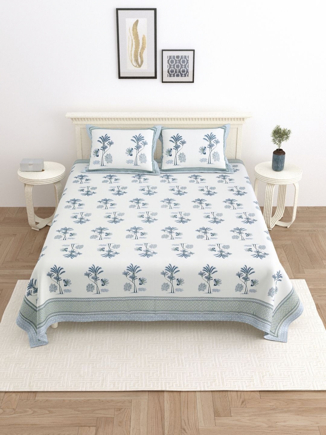 

Wayne Martin Blue Floral 330 TC King Bedsheet with 2 Pillow Covers