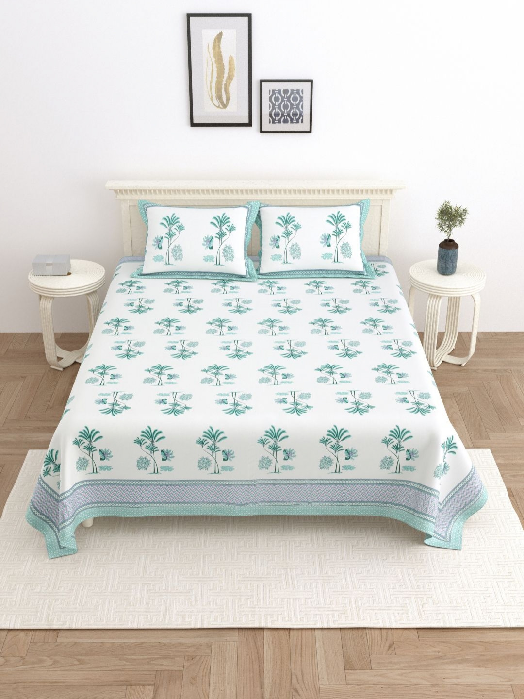 

Wayne Martin Green Floral 330 TC King Bedsheet with 2 Pillow Covers