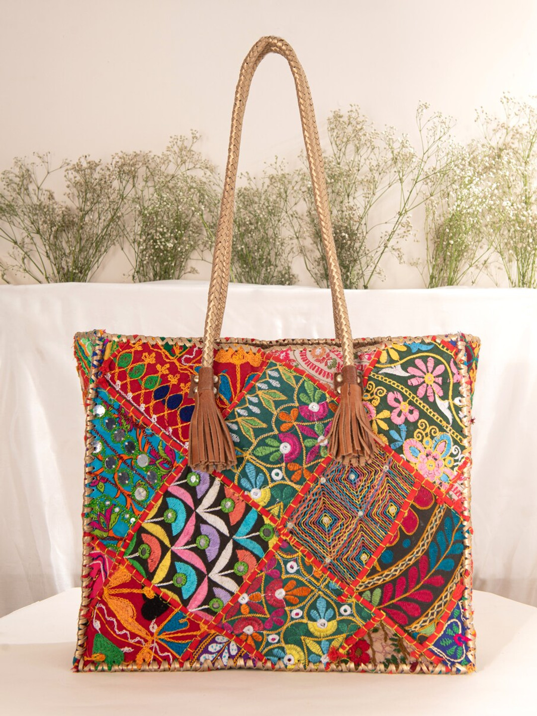 

JAYPORE Women Floral Printed Structured Leather Shoulder Bag, Brown