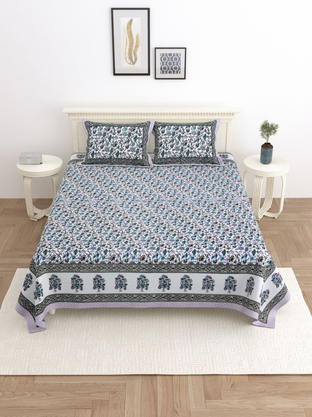 

Wayne Martin Purple Floral 330 TC King Bedsheet with 2 Pillow Covers