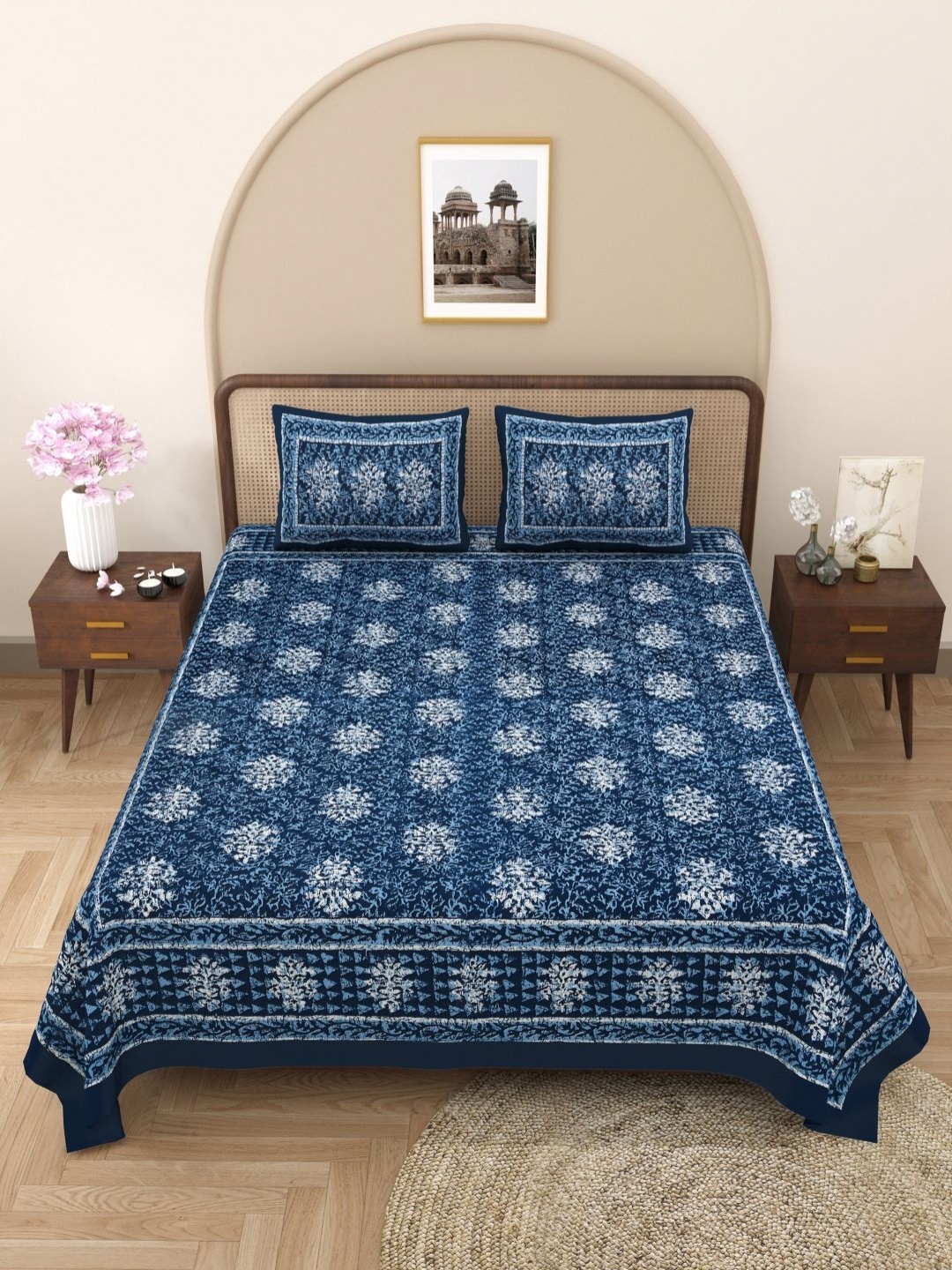 

Wayne Martin Blue Floral 330 TC King Bedsheet with 2 Pillow Covers