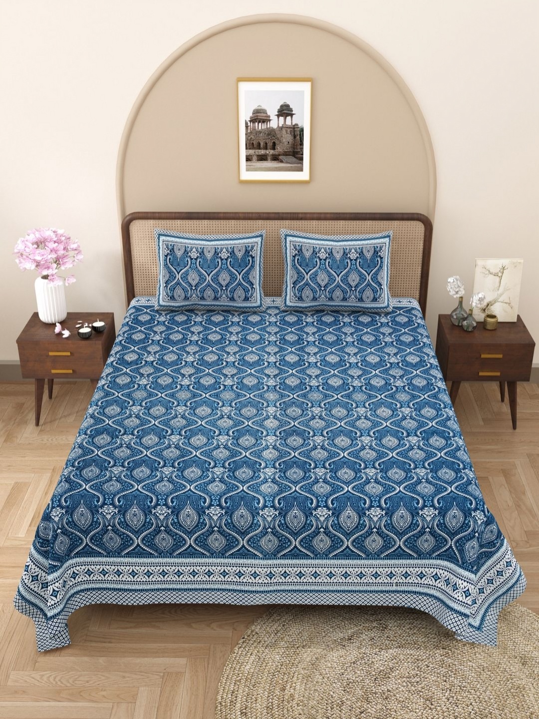 

Wayne Martin Blue Floral 330 TC King Bedsheet with 2 Pillow Covers